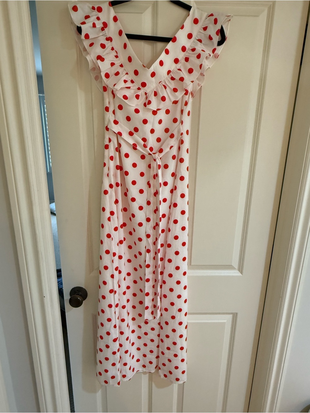 Red Polka Dot Kids Dress with Ruffle V-Neck